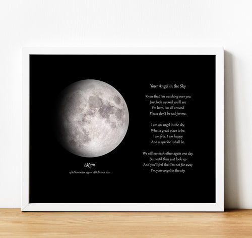 Personalised Memorial Gifts | Moon Phase Wall art and poem print to represent a lost loved one