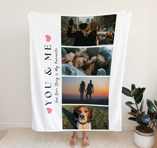 Personalised Photo Blanket | anniversary gifts for boyfriend.  Crafted from premium Fleece material, these blankets are luxuriously soft and cozy, with up to 4 photos and personalised text.