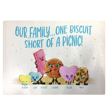 Load image into Gallery viewer, Personalised Chopping Board | Colourful Biscuit Family Glass Cutting Board Gift
