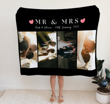 Load image into Gallery viewer, Personalised Photo Blanket | wedding gifts for couple.  Crafted from premium Fleece material, these blankets are luxuriously soft and cozy, with up to 4 photos and personalised text.
