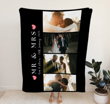 Load image into Gallery viewer, Personalised Photo Blanket | wedding gifts for couple.  Crafted from premium Fleece material, these blankets are luxuriously soft and cozy, with up to 4 photos and personalised text.
