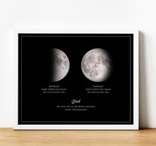 Load image into Gallery viewer, Moon Phase Wall Art | Personalised Gift for Mum, Dad Or Grandparents, moon phase on the night you were born, thoughtful keepsake co
