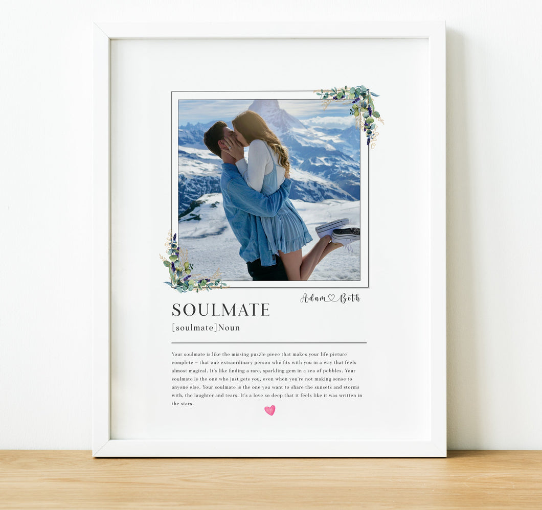 Personalised Anniversary Gifts  |  Photo Print with Soulmate Definition
