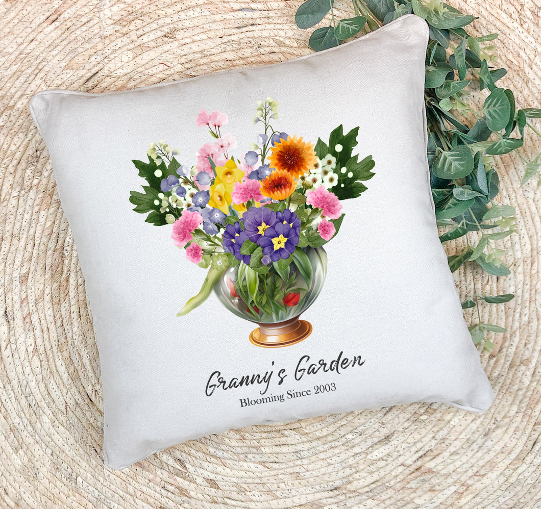 Personalised Family Cushion | Family Birth Month Flower Bouquet