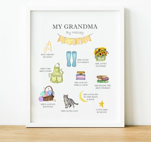 Auntie Gifts from Niece or NephewBirthday Gifts for Grandmother from Grandkids | Personalised Print Reasons why we love you with icons and text