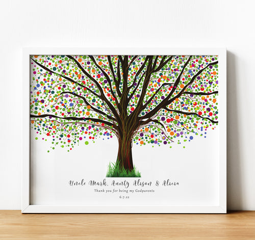 Personalised Godparent poem print with tree, Christening Gifts for Godparents from Godchild, thoughtful keepsake co