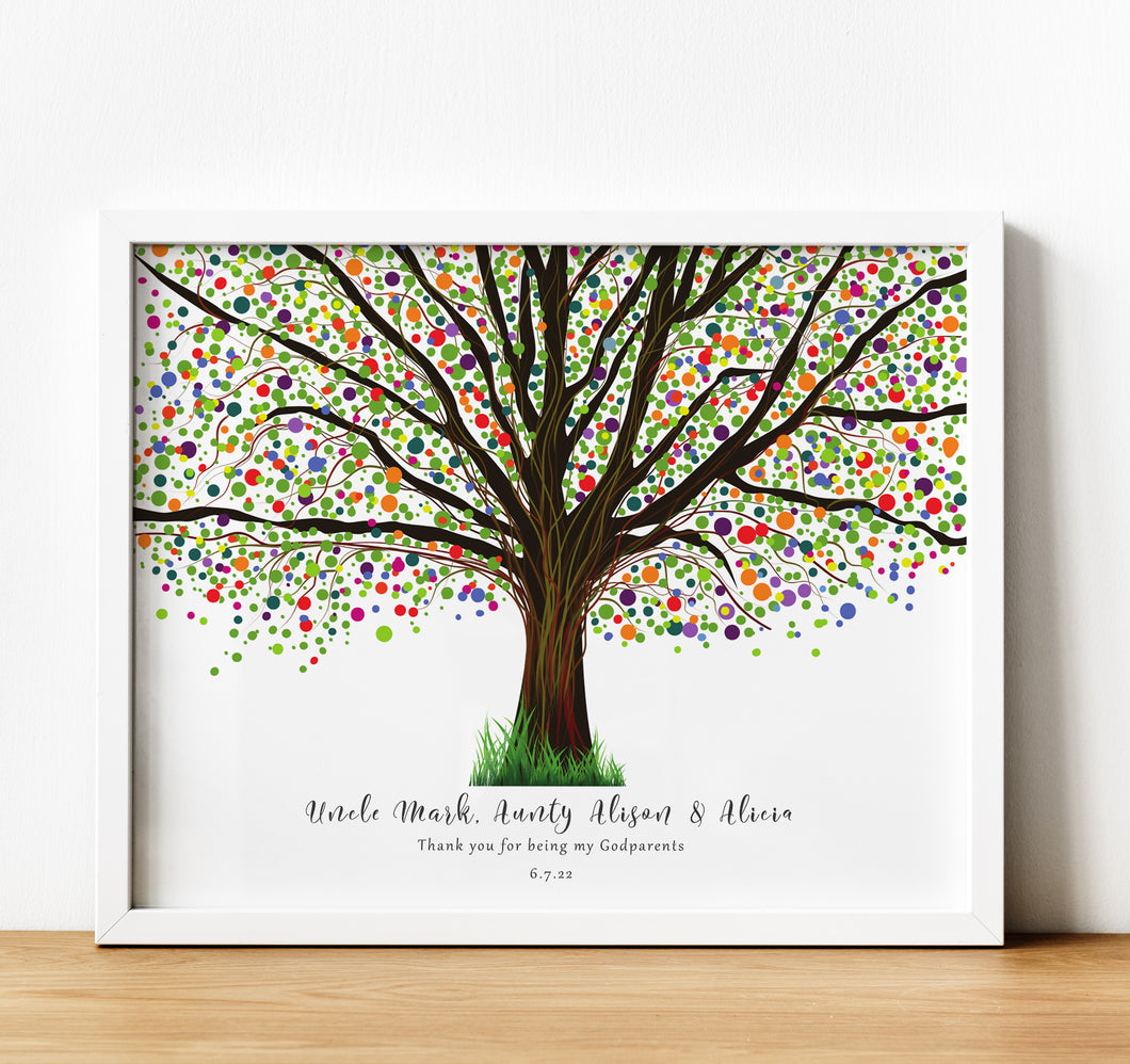 Personalised Godparent poem print with tree, Christening Gifts for Godparents from Godchild, thoughtful keepsake co