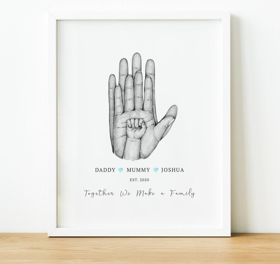 Personalised Family Print, Family Handprints, thoughtful keepsake co, unusual baby gifts