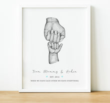 Load image into Gallery viewer, Personalised Family Print, Family Handprints Gift for Mum, mum and children fist bump image with names and quote, thoughtful keepsake co
