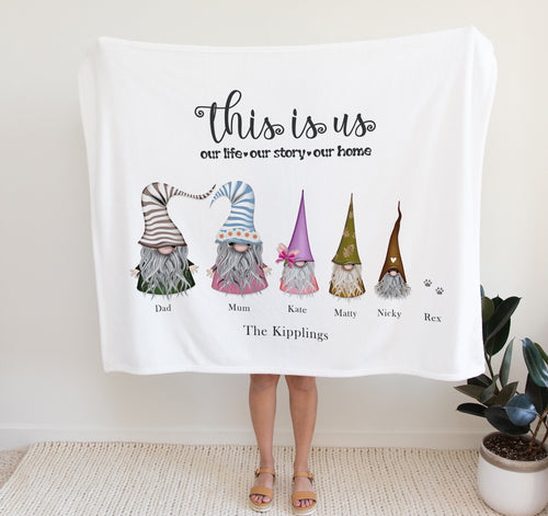 Personalised Fleece Blanket, Gnome Gifts, thoughtful keepsake co