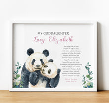 Load image into Gallery viewer, Personalised Goddaughter Christening Gifts from Godmother | Godson Gift from Godfather | Adult and child giraffe image with poem for godchild from godparent | thoughtful keepsake co
