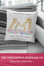 Load image into Gallery viewer, Personalised Family Cushion | Giraffe Family Pillow, thoughtful keepsake co
