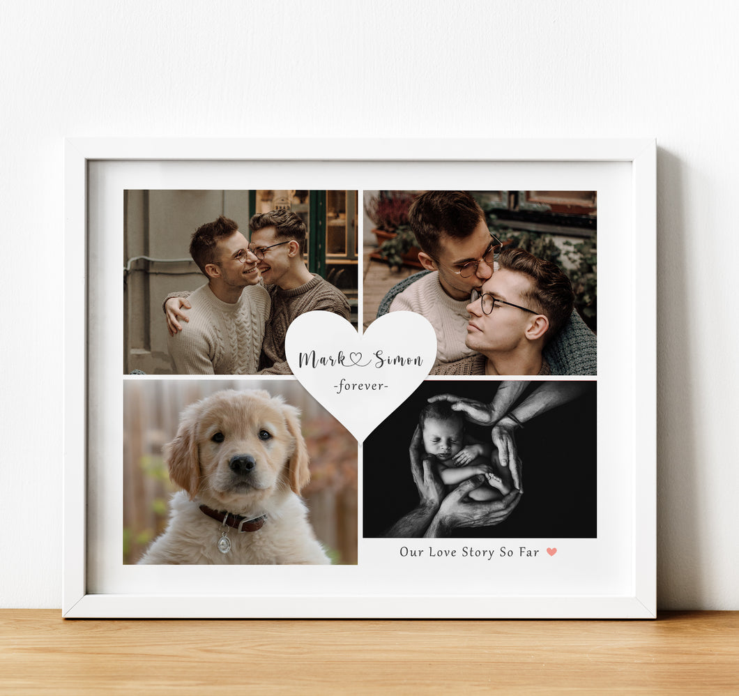 Personalised 1 year anniversary Gift, Photo Collage Prints of couple in love with personalised text, thoughtful keepsake co