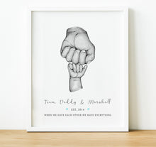 Load image into Gallery viewer, Personalised Family Print, Family Handprints Unique Gifts for Dad, dad and children fist bump image with names and quote, thoughtful keepsake co
