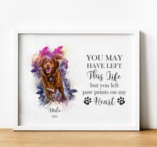 Load image into Gallery viewer, Watercolour Pet Portrait, Pet Memorial Gifts, thoughtful keepsake co, pet loss print with pet photo and quote
