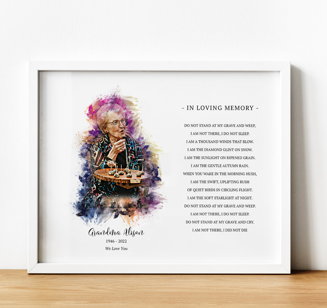 Watercolour Portrait, Personalised Memorial Gifts, thoughtful keepsake co, custom portrait from photo with quote