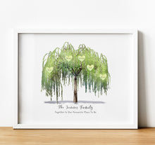 Load image into Gallery viewer, Personalised Family Print, My Family Tree with hearts representing each family member and a quote underneath. Thoughtful keepsake co
