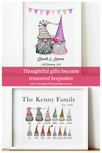 Load image into Gallery viewer, Personalised Anniversary Gifts,  gnome print, gnome couple, 1st Anniversary Gifts, thoughtful keepsake co (2)
