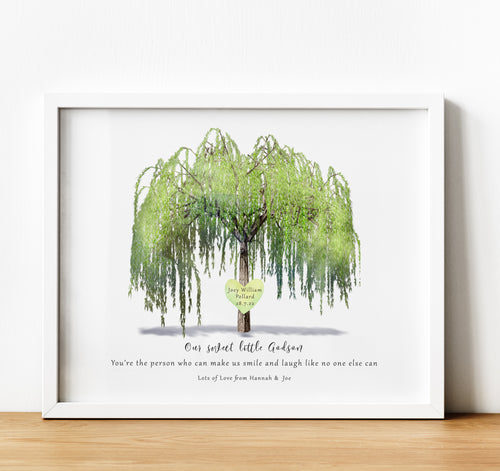 Personalised Godchild poem print with tree, Christening Gifts for Godchild from Godparents, thoughtful keepsake co