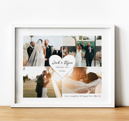 Personalised Wedding Gifts, Photo Collage Prints from wedding day with personalised text, thoughtful keepsake co