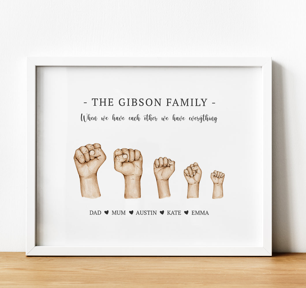 personalised Family hand illustration print with names, personalised Family Print, thoughtful keepsake co