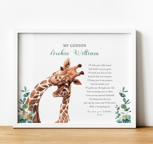 Personalised Goddaughter Christening Gifts from Godmother | Godson Gift from Godfather | Adult and child giraffe image with poem for godchild from godparent | thoughtful keepsake co