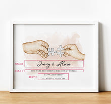 Load image into Gallery viewer, 1st Anniversary Gift | Couple Puzzle Piece Hands Print, thoughtful keepsake co
