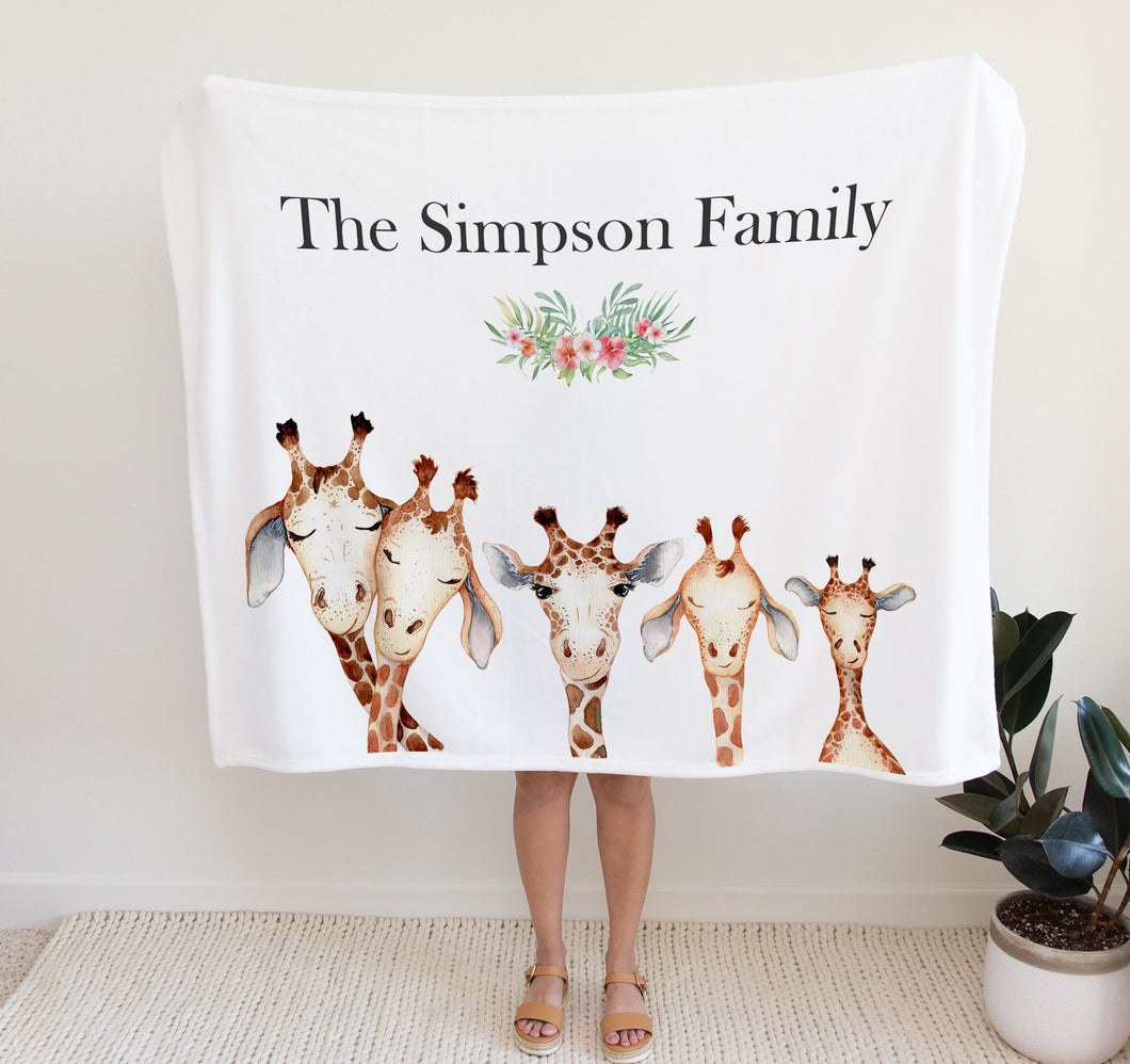  personalised fleece blanket, giraffe family, Together is Our Favourite Place To Be