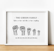 Load image into Gallery viewer, personalised Family hand illustration print with names, personalised Family Print, thoughtful keepsake co
