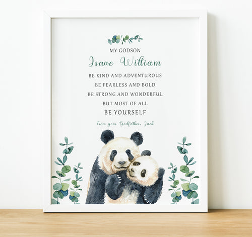 Personalised Goddaughter Christening Gifts from Godmother | Godson Gift from Godfather | Adult and child panda image with poem for godchild from godparent | thoughtful keepsake co