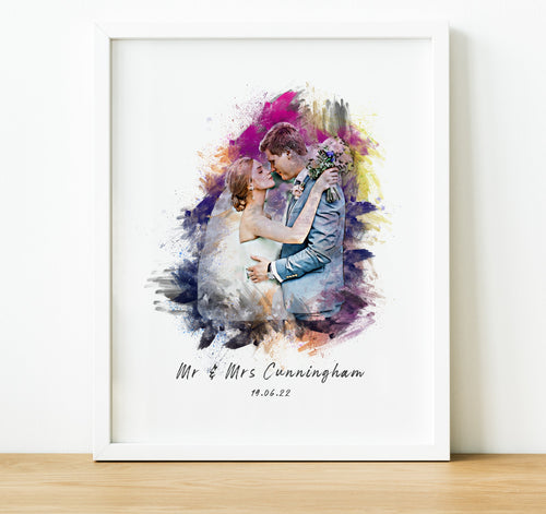 Watercolour Portrait from Photo, Unique Wedding Gift for Couple, thoughtful keepsake co, personalised wedding presents