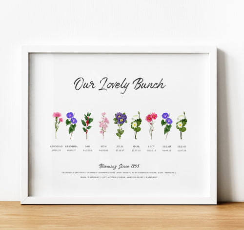Granny's Garden sign, Personalised Family Birth Month Flower print with text | thoughtful keepsake co