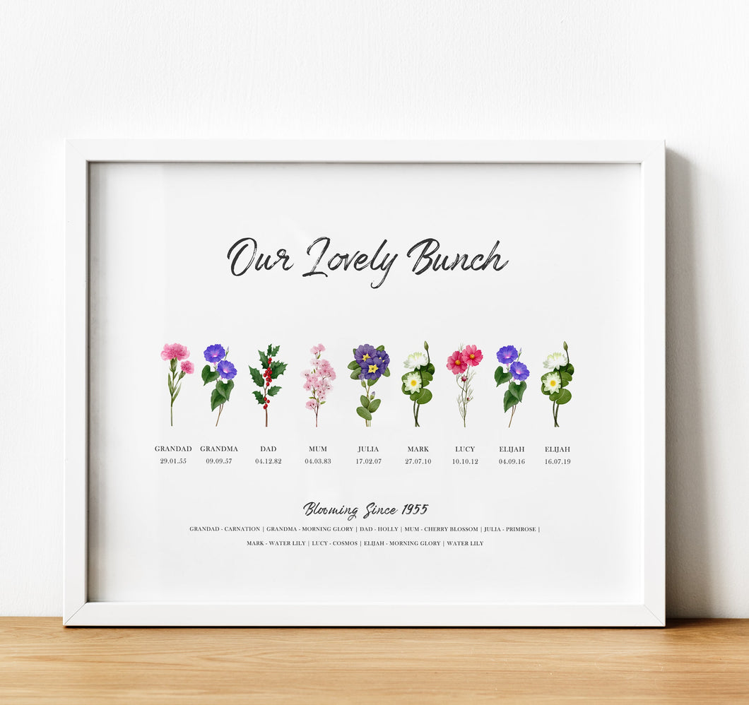 Granny's Garden sign, Personalised Family Birth Month Flower print with text | thoughtful keepsake co