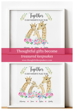 Load image into Gallery viewer, Personalised Family Print, Giraffe Family Together is our favorite place to be, Thoughtful Keepsake
