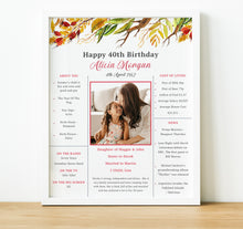 Load image into Gallery viewer, The day you were born birthday print, milestone birthday gift for 21st 30th 40th 50th 60th 70th 80th 90th birthday
