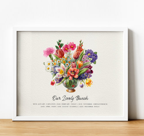 Personalised Family Print | Family Birth Month Flower Bouquet print with text | thoughtful keepsake co