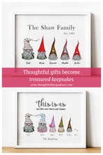Load image into Gallery viewer, Personalised Family Print, Gnome gift, Thoughtful Keepsake Co
