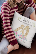 Load image into Gallery viewer, Personalised Family Cushion, together is out favourite place to be, Giraffe Family Pillow, thoughtful keepsake co
