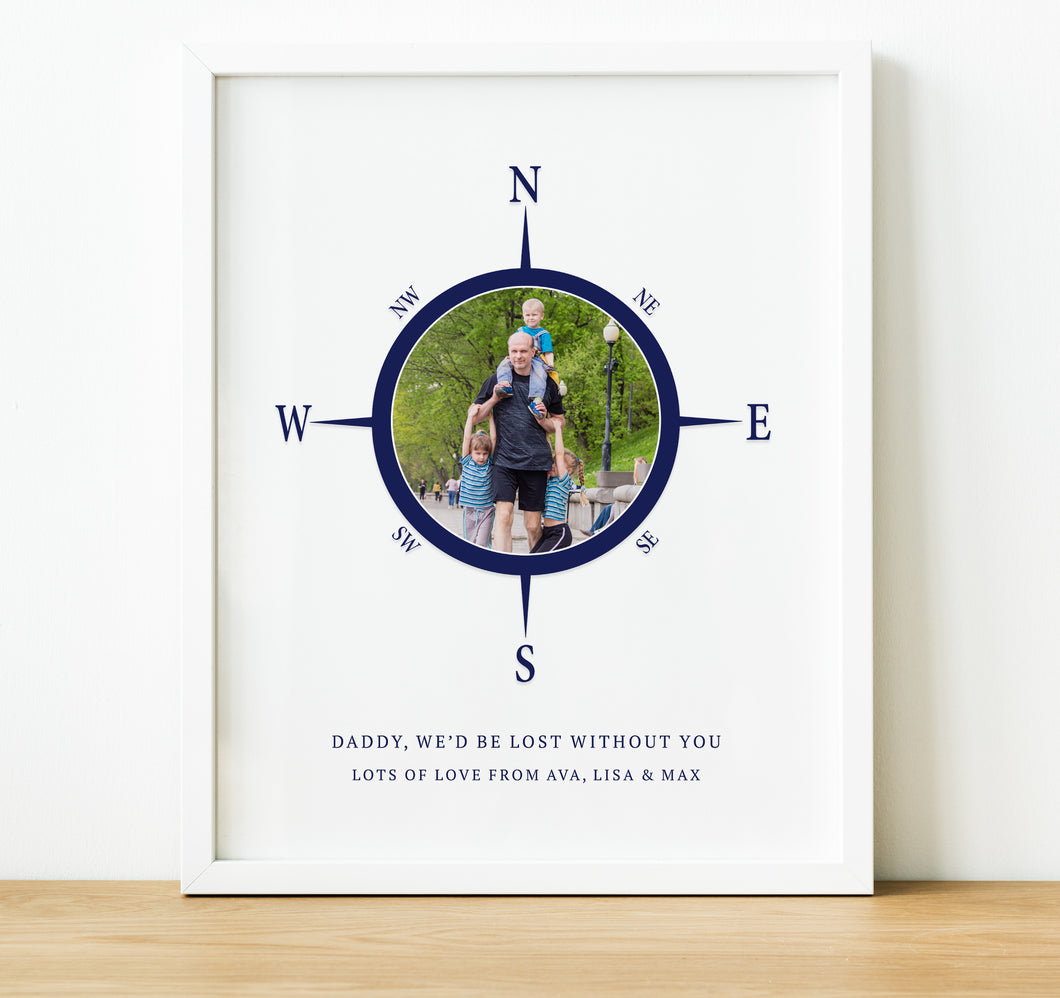 Personalised Gift for Dad |  We'd Be Lost Without You Compass image with photo inside and quote, Custom Photo Print , thoughtful keepsake co