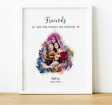 Load image into Gallery viewer, Watercolour Portrait from Photo, Unique Gifts for Friends, thoughtful keepsake co, best friends are the family we choose
