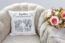 Load image into Gallery viewer, Personalised Family Cushion | Together is Our Favourite Place To Be Elephant Family Pillow, thoughtful keepsake co
