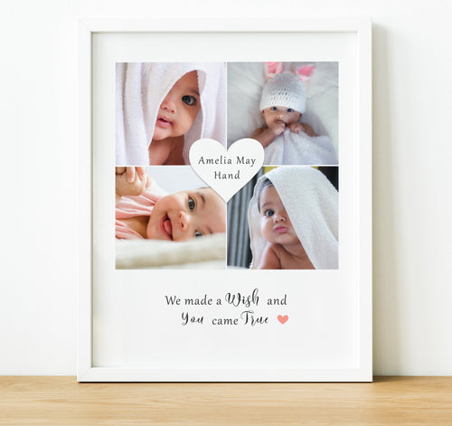 New baby gifts, Photo Collage Prints of baby with personalised text, thoughtful keepsake co