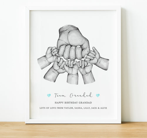 Personalised Family Print, Family Handprints Unique Gifts for Dad, dad and children fist bump image with names and quote, thoughtful keepsake co