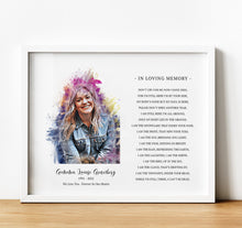 Load image into Gallery viewer, Watercolour Portrait, Personalised Memorial Gifts, thoughtful keepsake co, custom colourful watercolour portrait from photo with quote
