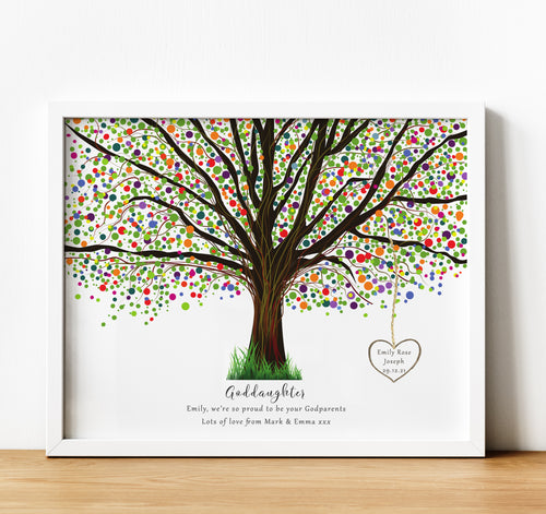 Personalised Godchild poem print with tree, Christening Gifts for Godchild from Godparents, thoughtful keepsake co