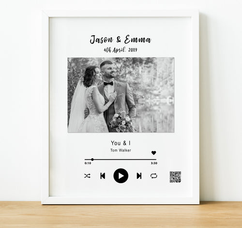 Personalised Anniversary Gifts,  wedding song print, music player print, 1st Anniversary Gifts, First Dance song, Wedding Song Print, thoughtful keepsake co