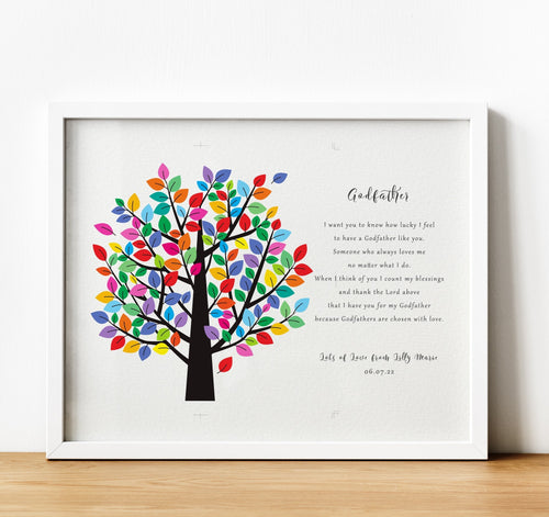 Personalised Godparent poem print with tree, Christening Gifts for Godparents from Godchild, thoughtful keepsake co