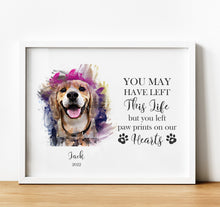 Load image into Gallery viewer, Watercolour Pet Portrait, Pet Memorial Gifts, thoughtful keepsake co, pet loss print with pet photo and quote
