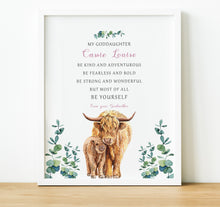 Load image into Gallery viewer, Personalised Goddaughter Christening Gifts from Godmother | Godson Gift from Godfather | Adult and child cow image with poem for godchild from godparent | thoughtful keepsake co
