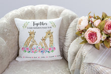 Load image into Gallery viewer, Personalised Family Cushion, together is out favourite place to be, Giraffe Family Pillow, thoughtful keepsake co
